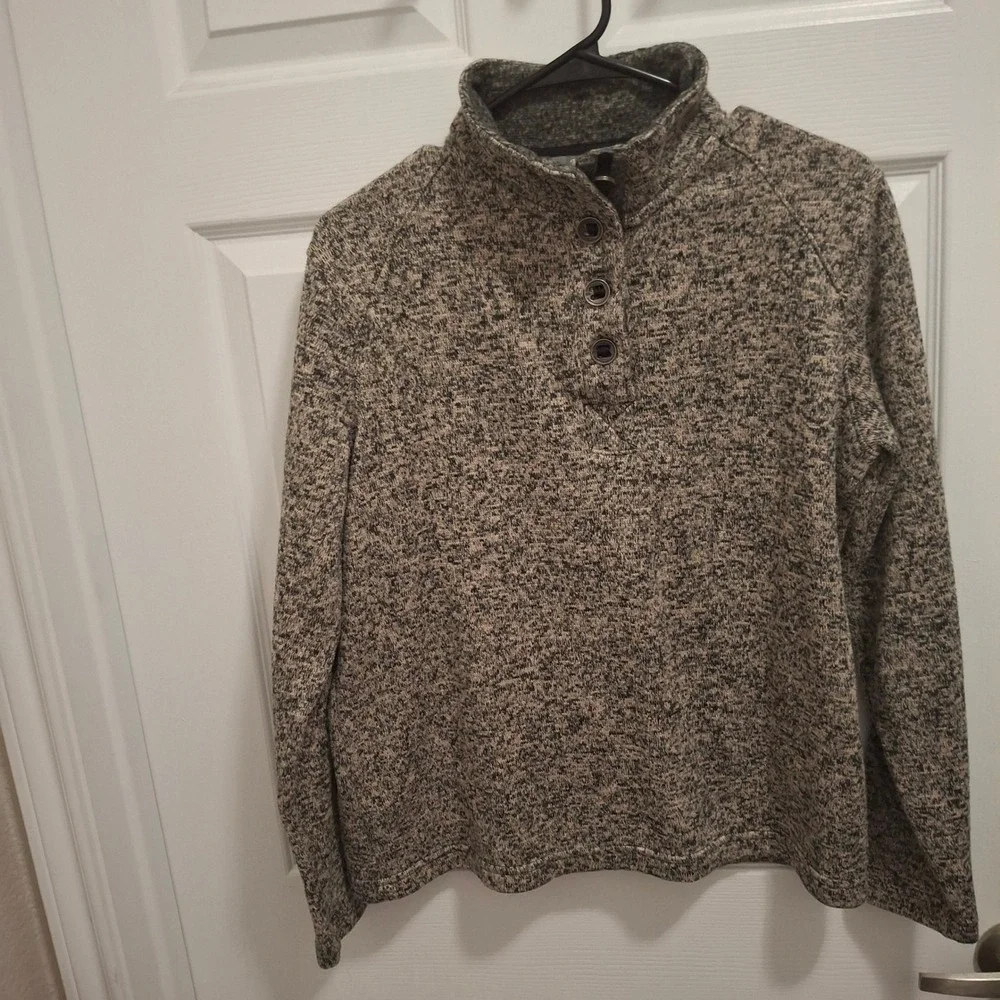 Natural Reflections Henley Pullover Sweater Mens M Speckled Fleece